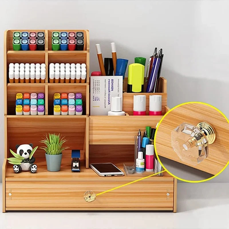 WoodDesk Organizer – Holz Schreibtisch-Organizer mit Schublade