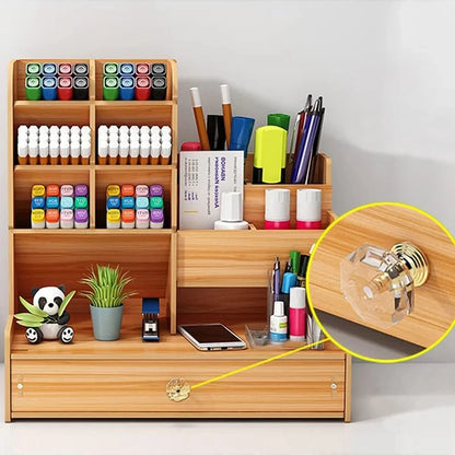 WoodDesk Organizer – Holz Schreibtisch-Organizer mit Schublade