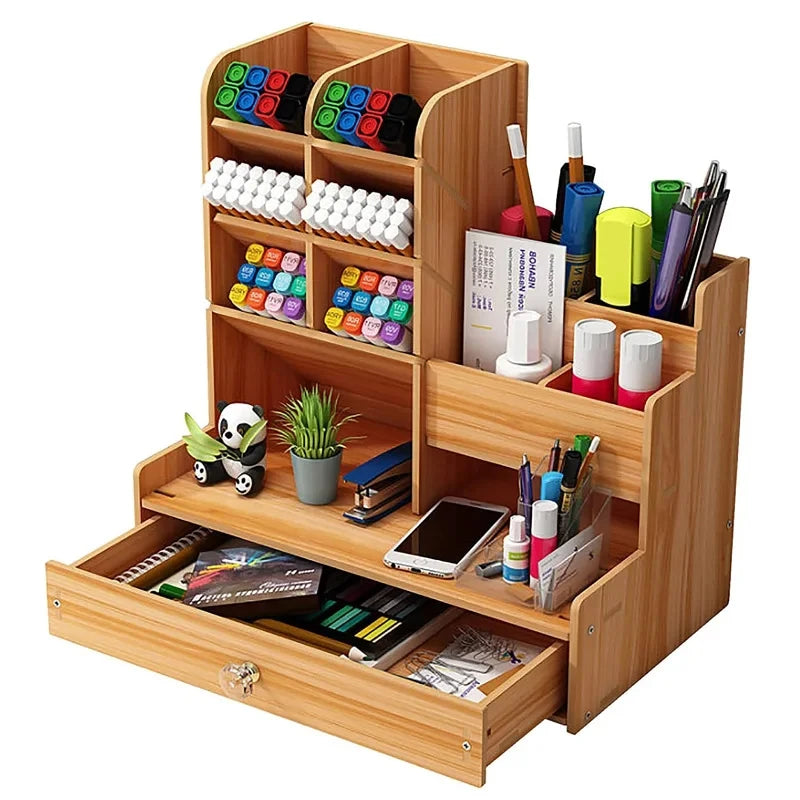 WoodDesk Organizer – Holz Schreibtisch-Organizer mit Schublade