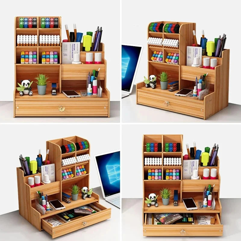WoodDesk Organizer – Holz Schreibtisch-Organizer mit Schublade