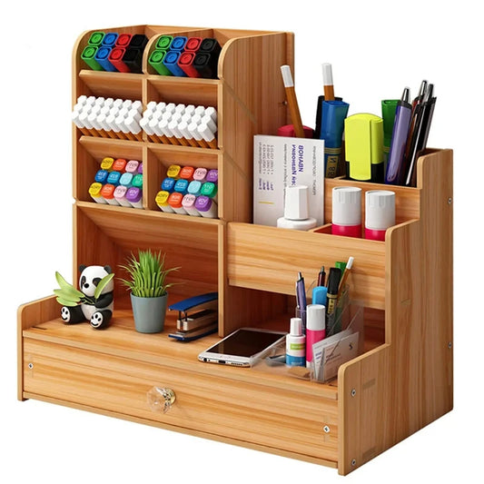 WoodDesk Organizer – Holz Schreibtisch-Organizer mit Schublade