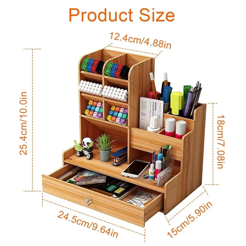 WoodDesk Organizer – Holz Schreibtisch-Organizer mit Schublade